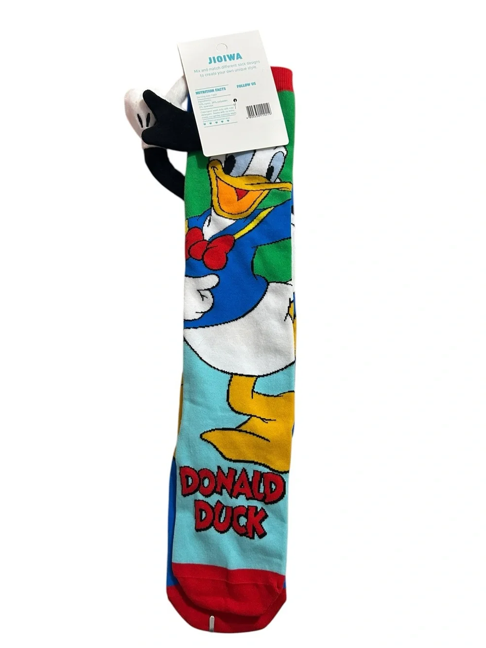 Jioiwa Disney Mickey Mouse Donald Duck 3D Plush Mismatched Knee High Socks NWT